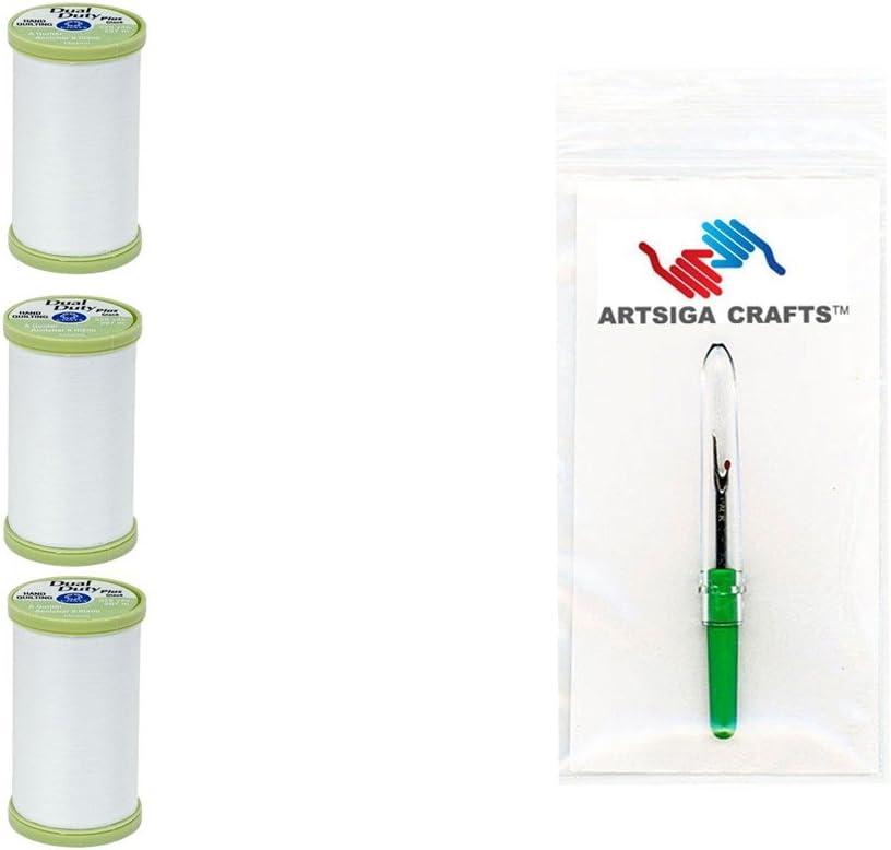 Coats & Clark Sewing Thread Dual Duty Plus Hand Quilting Cotton Thread 325  Yards (3-Pack) White Bundle with 1 Artsiga Crafts Seam Ripper S960-0100-3P  3-Pack S960-0100-White
