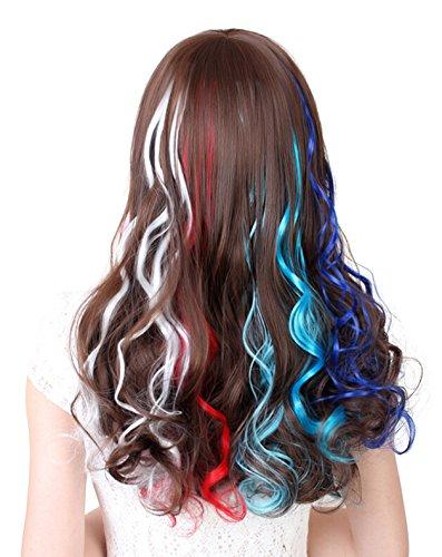 SWACC 22 Pcs Colored Party Highlights Clip on in Hair Extensions Multi-Colors  Hair Streak Synthetic Hairpieces (11 Colors 22 Pcs in Set -Curly Wavy)