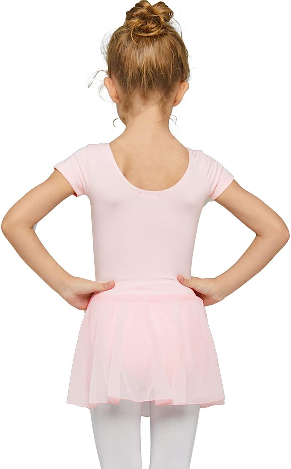 MdnMd Toddler Girls Ballet Leotard with Skirt Short Sleeve Dance