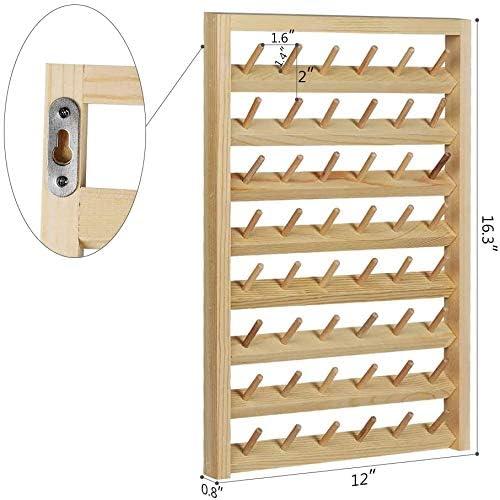 HAITRAL 48-Spool Sewing Thread Rack Wall-Mounted Sewing Thead Holder with  Hanging Hooks Wooden Organize for Mini Sewing Quilting Jewelry Embroidery