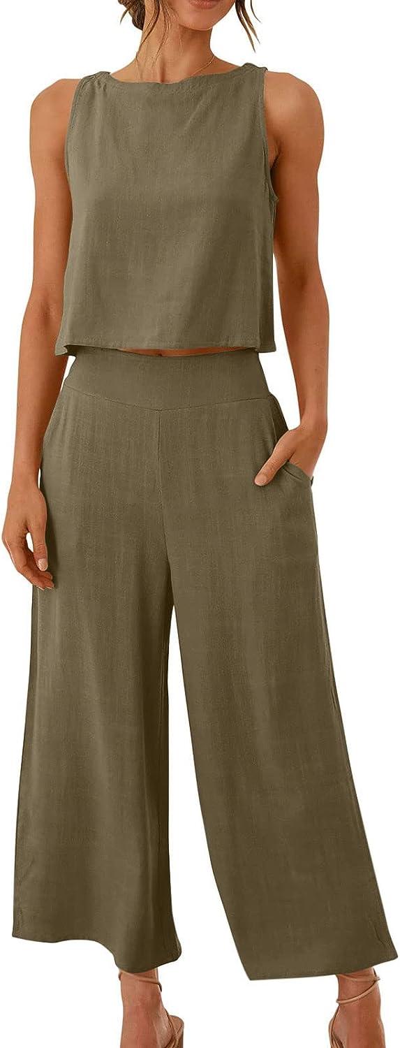 Two Piece Sets for Women Summer Casual Solid Color Set Sleeveless
