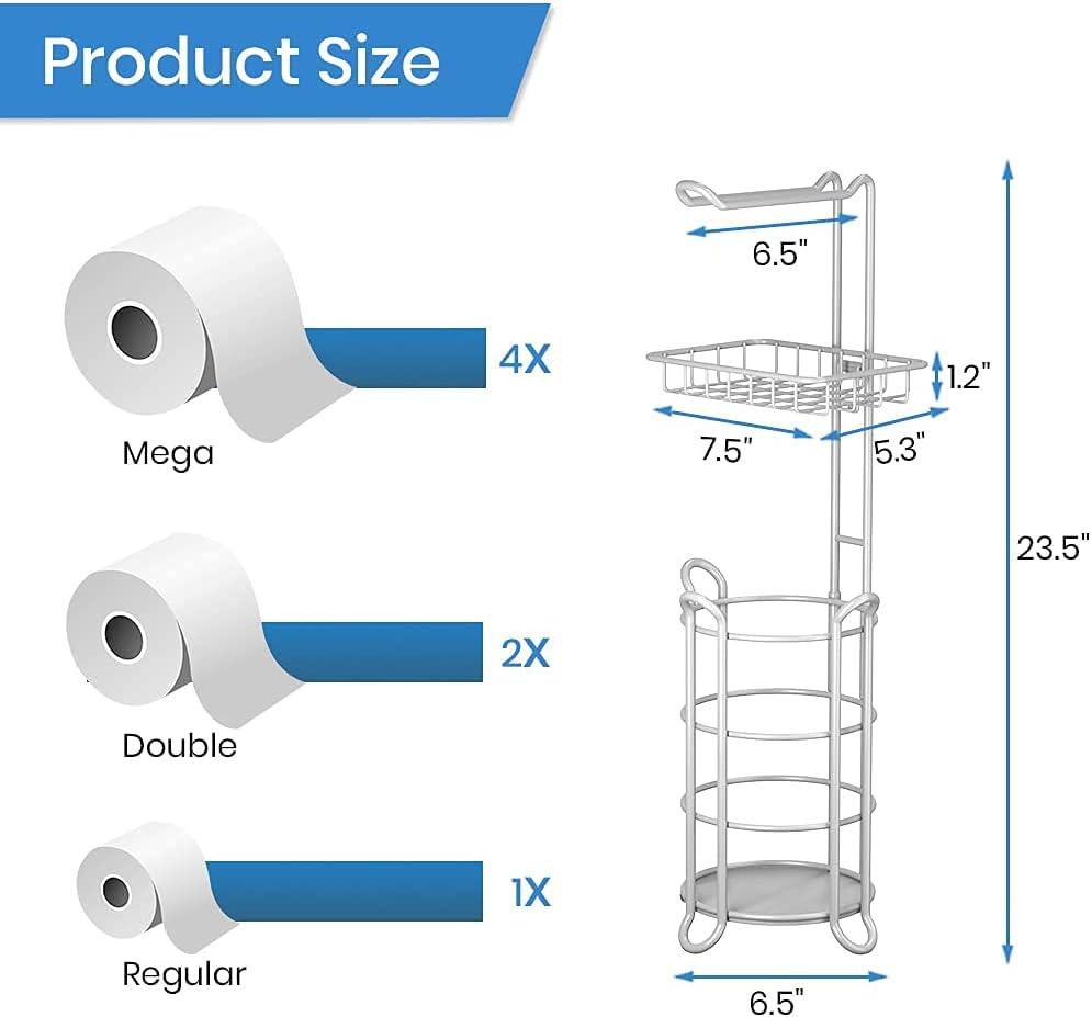 Toilet Paper Holder Stand with Middle Shelf Storage Gray Free