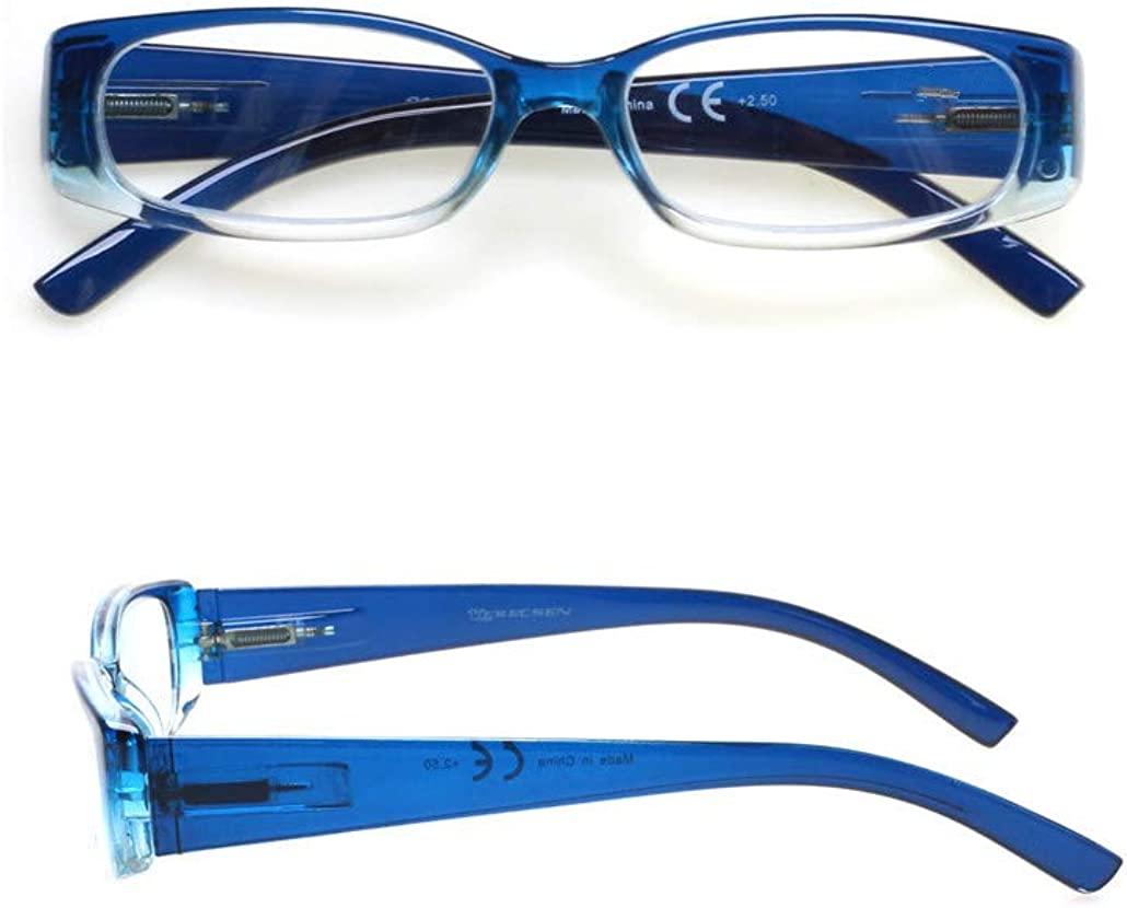 5 Pack Spring Hinge Rectangular Reading Glasses 2.5x Fashion Quality