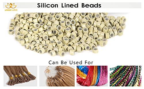 Hair Extension Beads, Lined Tinsel Beads Micro Hair Feather Extension Beads  with Silicone Small Beads for Extensions for Girl(1000Pcs-Brown)