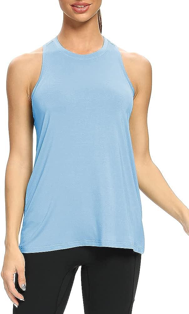 Mippo Workout Tops for Women High Neck Racerback Tank Tops Loose Fit  Athletic Yoga Shirts Large Light Blue
