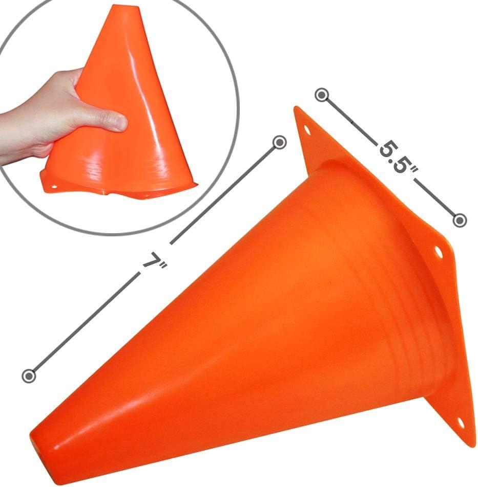 7 Inch Plastic Traffic Cones - 12 Pack of 7 Multipurpose Construction Theme  Party Sports Activity Cones for Kids Outdoor and Indoor Gaming and Festive