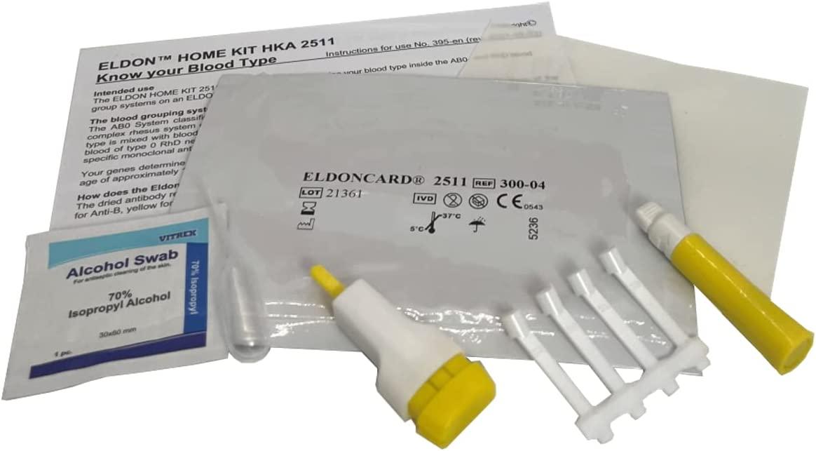Eldoncard INC Rapid Blood Type Test (2 COMPLETE KITS) - Air Sealed  Envelope, Safety Lancet, Micropipette, Cleansing Swab