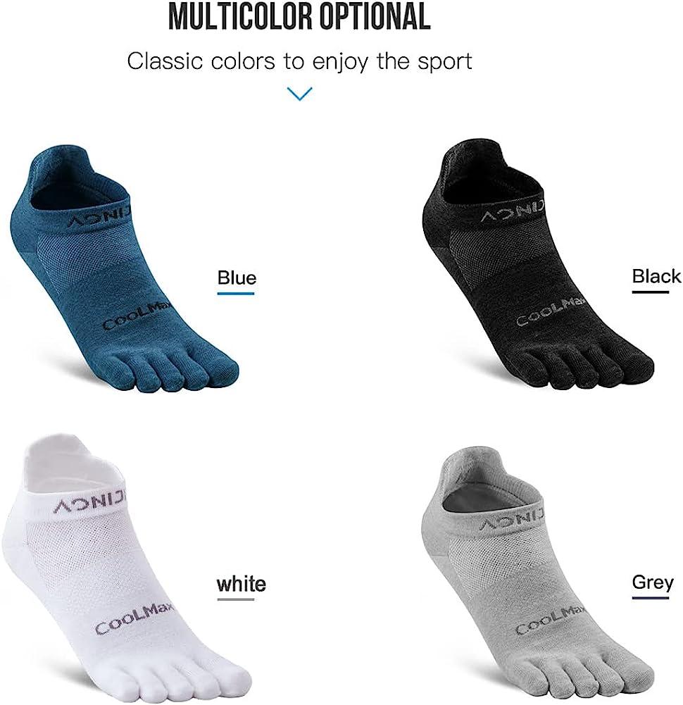 aomagic Toe Socks Men Women Athletic Running Coolmax Five Finger  Ankle/Quarter/Crew Socks, Comfortable Breathable Lightweight 1a#-3  Pairs/Black- Ankle Medium