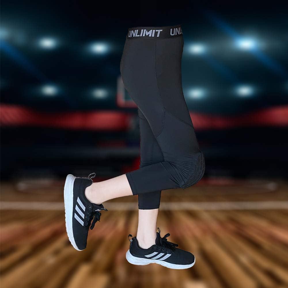 Basketball Leggings with Knee Pads for Kids Youth 3/4 Compression