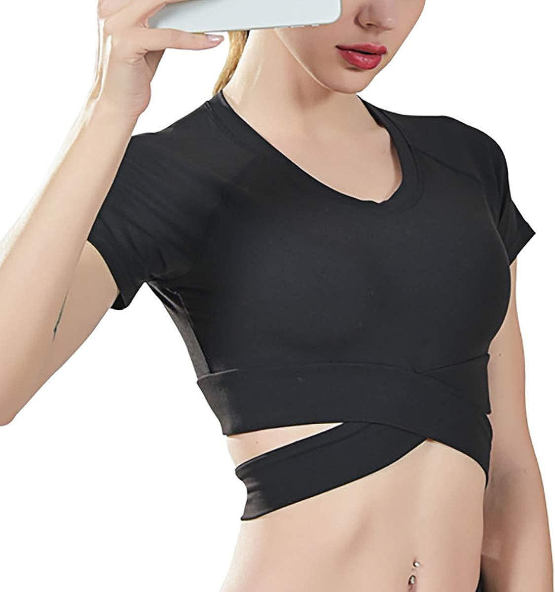 COLO Short Sleeve Crop Tops for Women - Activewear Workout Yoga Gym Top  Lounge T Shirts Cross Black Medium : : Clothing & Accessories