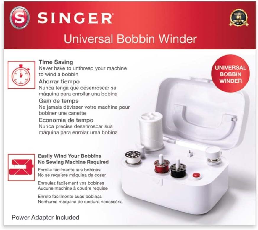 SINGER  Bobbin Winder For Sewing Machines - For Class 15 and 15J Bobbins -  Simple & Portable - Battery Powered With Included Power Adapter , White  Bobbin Winder w/ Adapter