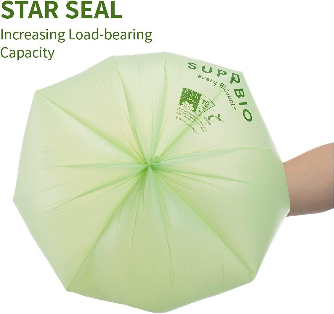 SUPERBIO 13 Gallon Compostable Handle Tie Tall Kitchen Garbage Bags