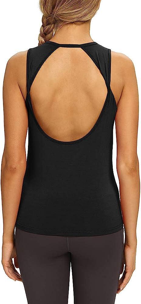 Mippo Workout Tops for Women Open Back Yoga Shirts Tank Tops Athletic Tops  Gym Workout Clothes Large Black