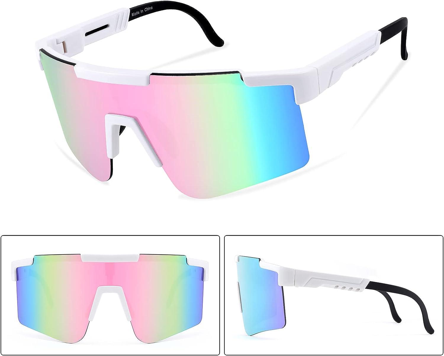 FEISEDY Cycling Sports Sunglasses Wraparound Adjustable Legs 80s Running  Baseball Visor for Men Women Shield B2837 Rainbow-mirror 75 Millimeters