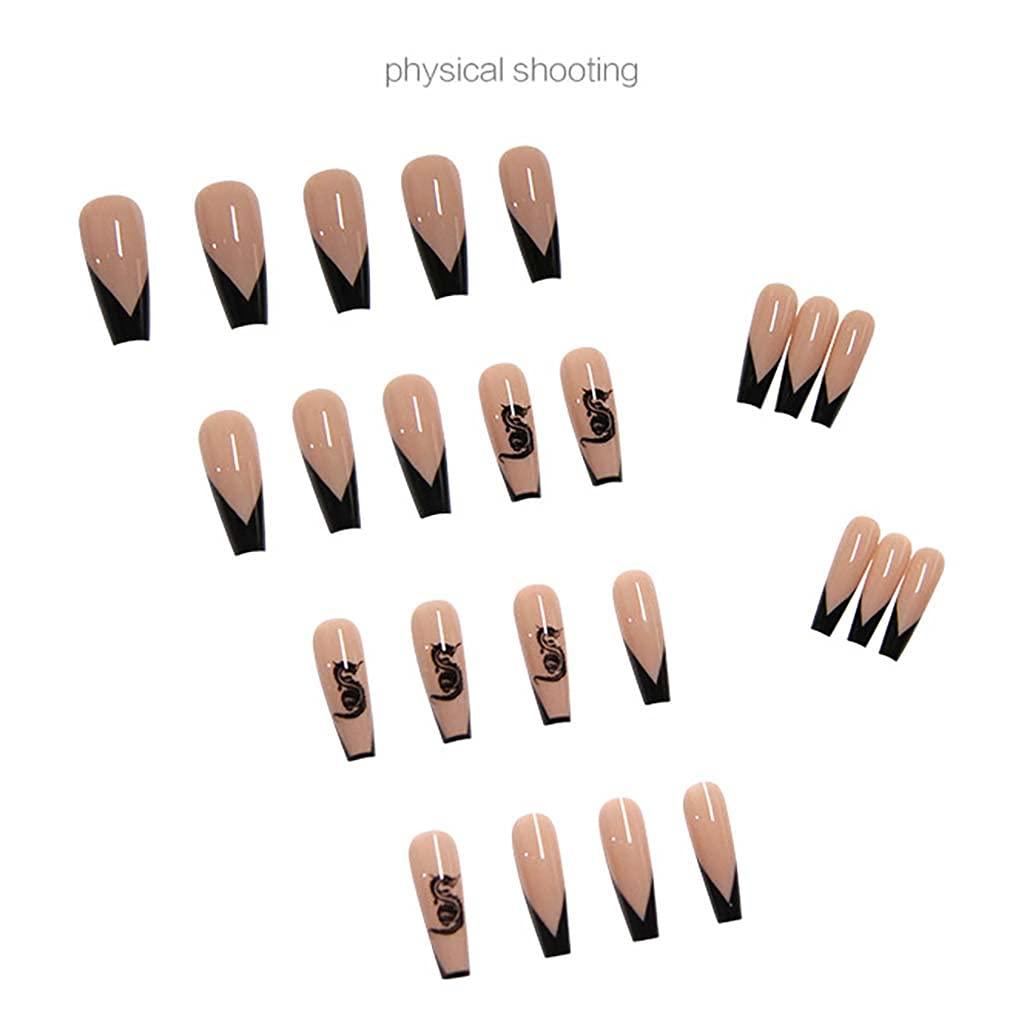 RikView Press on Nails Long Acrylic Nails Coffin Fake Nails Black Nails