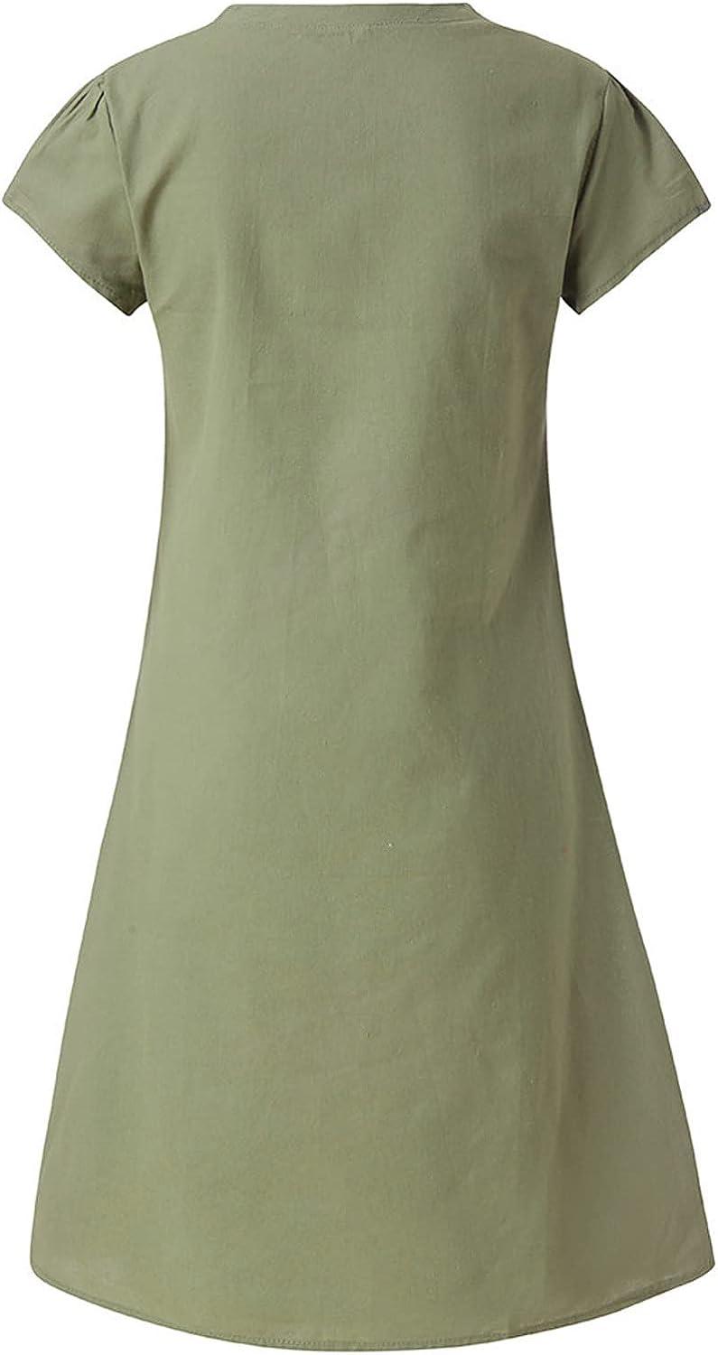 Women's Cotton Linen Embroidered Maxi Tunic Dress - Green, Plus Size Medium  | Buy Now with Express International Delivery | GoSupps.com