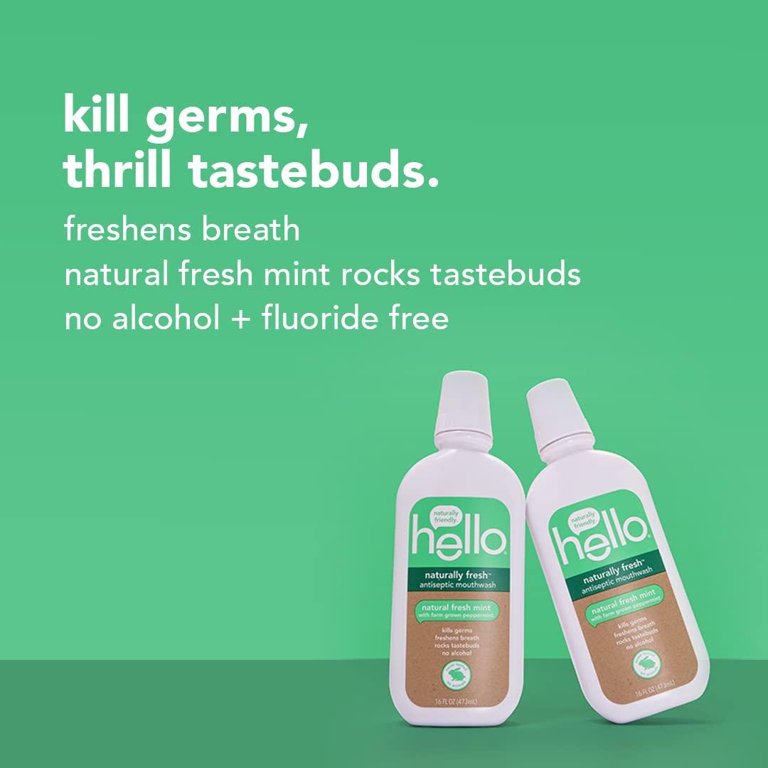 Hello Naturally Fresh Antiseptic Alcohol Free Mouthwash, Natural Fresh Mint with Farm Grown