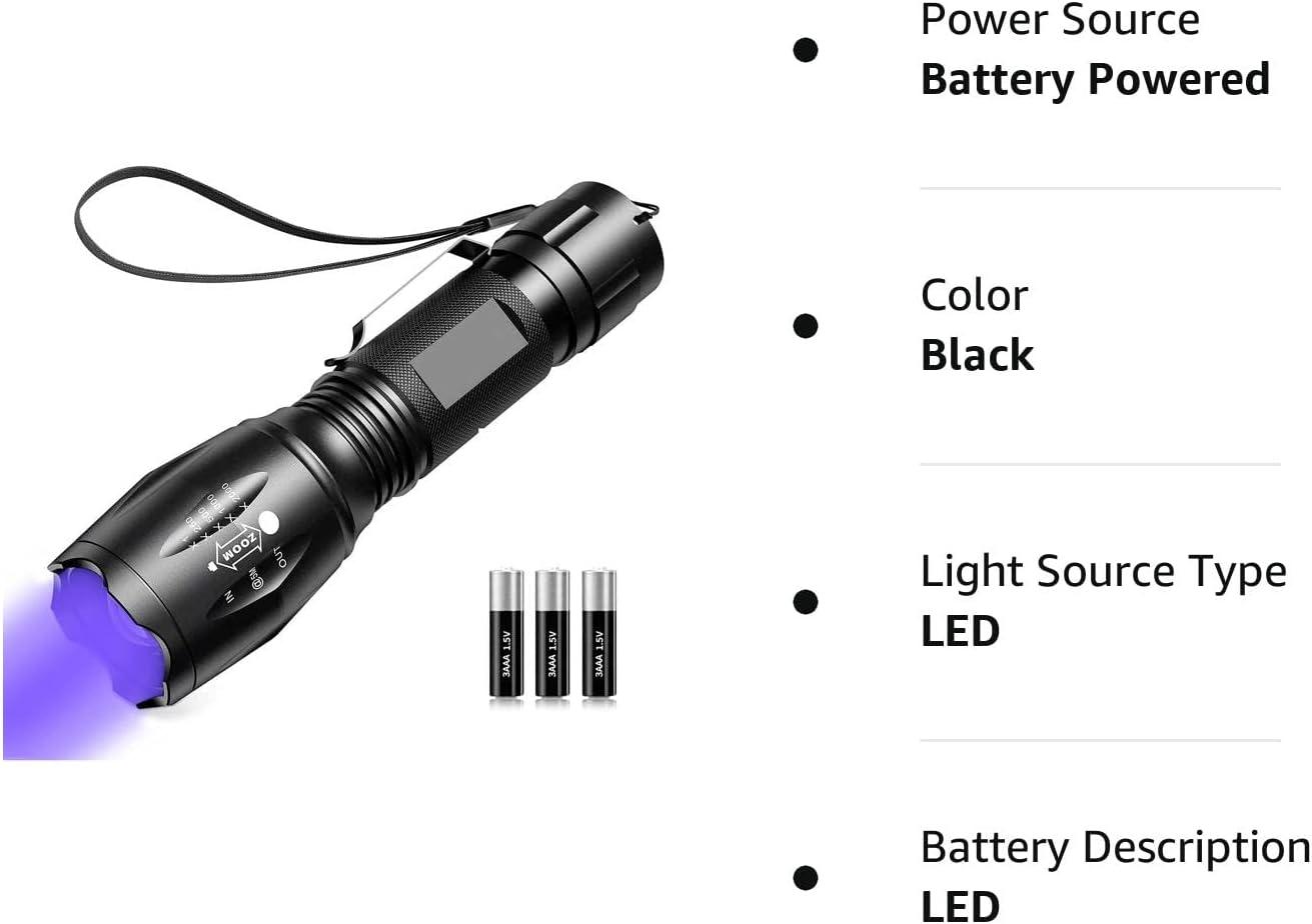 Black Light ,Flashlight, LED UV Torch 2 in 1 Blacklight with 500LM  Highlight, 4 Mode, Waterproof for Pet Clothing Food Fungus Detection/Night  Fishing/Travel