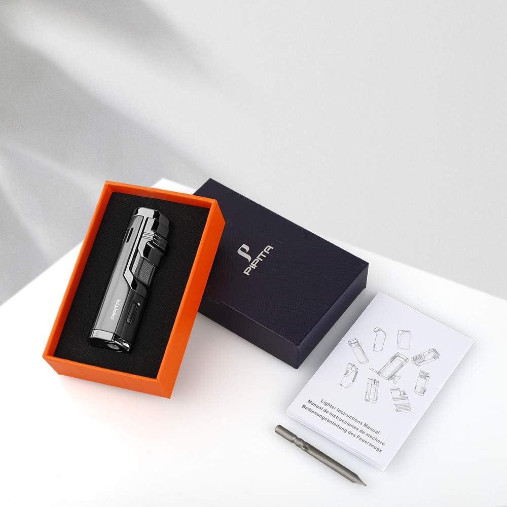 PIPITA Cigar Torch Lighter Gift Set,Windproof Triple Jet Flame Torch Cigar Lighter With Punch And Cutter Set, Refillable Buntane Gas Lighters (Without Gas) (Yellow - View #11