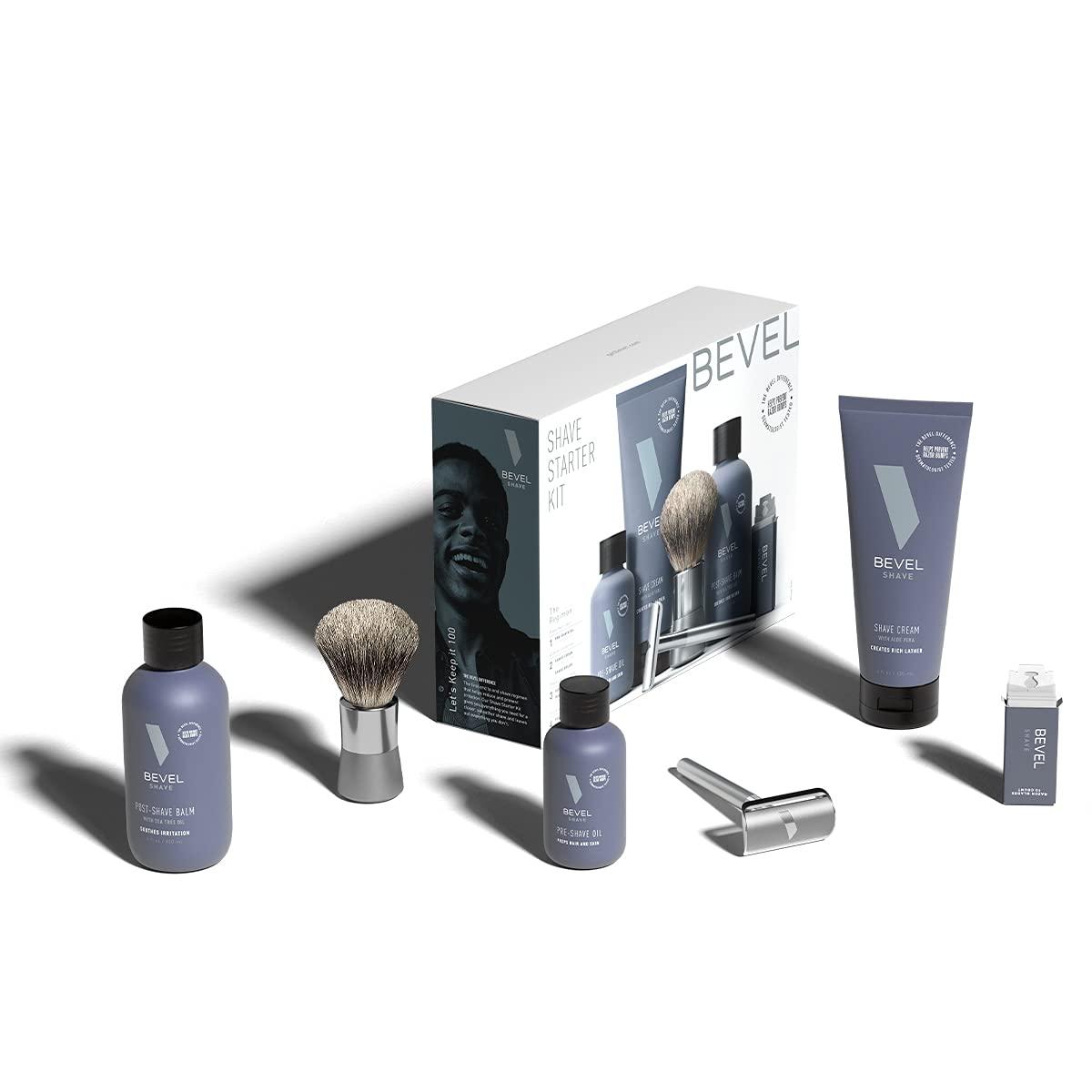 Shaving Kit for Men by Bevel - Starter Shave Kit, Includes Safety Razor,  Shaving Brush, Shave Creams, Oil, Balm and 20 Blades. Clinically Tested to Help  Prevent Razor Bumps Shave Kit (New Version)