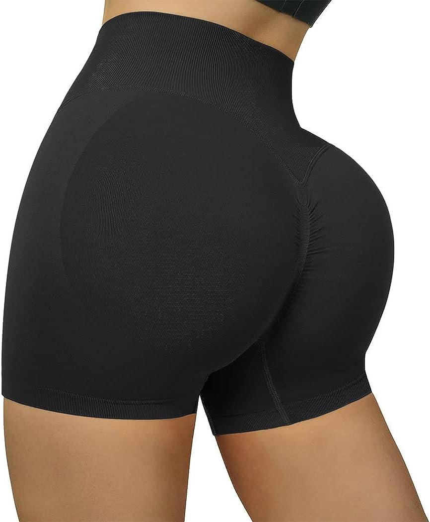 Women's Sexy Peach Butt Lifting Seamless Scrunch Short with Pocket
