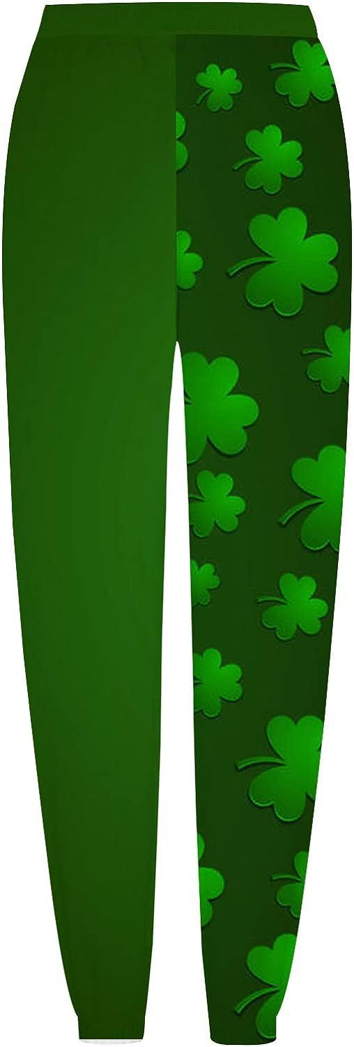 BUIgtTklOP Men/Women St. Patricks Day Sweatpants Shamrock Print Casual  Loose Elastic Waist Drawstring Pants Sports Trousers 3army Green XX-Large