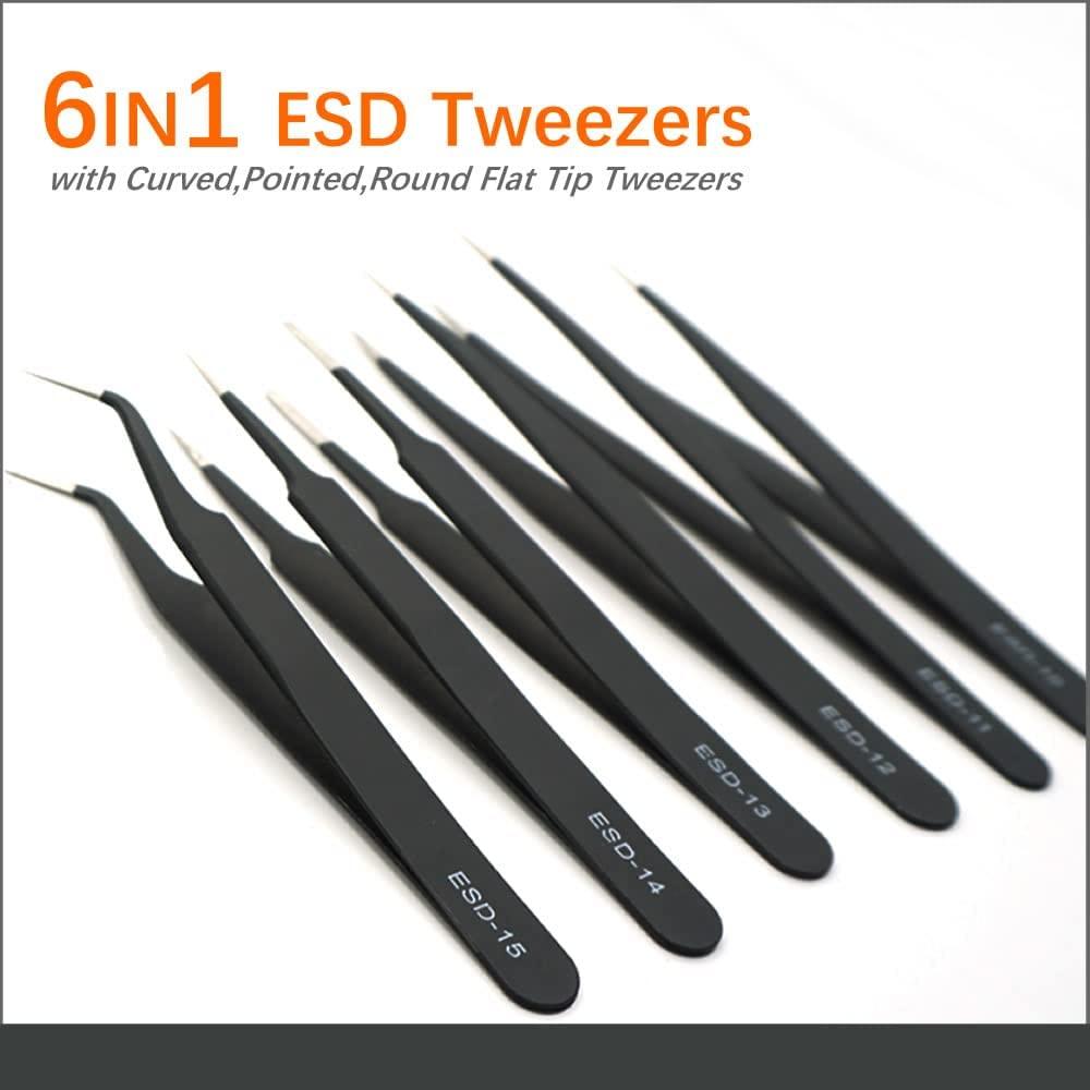 Flat Round Tip Tweezers ESD-13