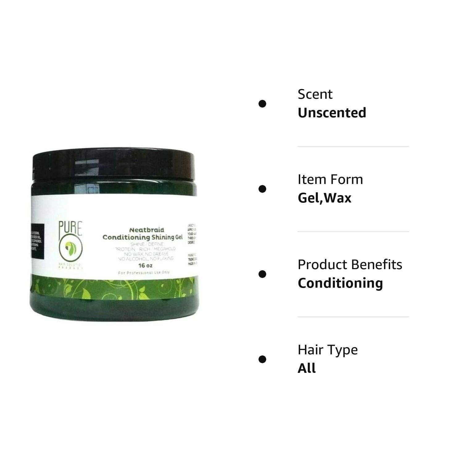 Pure O Natural Neatbraid Beauty Gel 16 oz Professional Conditioning