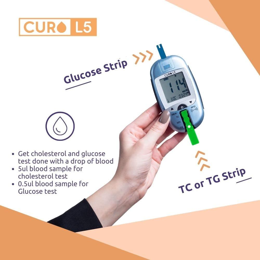 Home Blood Cholesterol Test Kit CURO L5 Digital Meter (10 Total