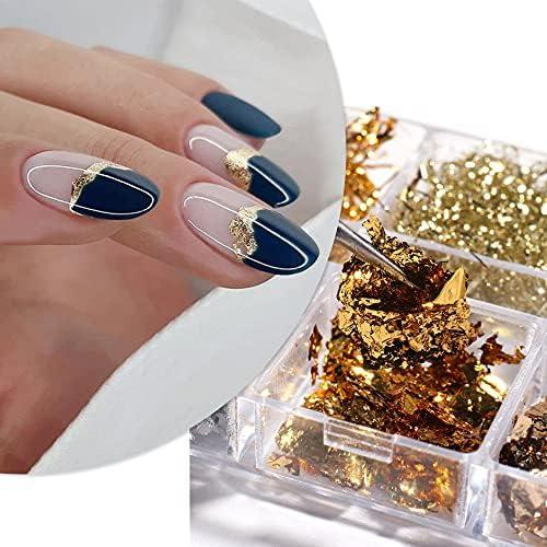Eseres Nail Foil 3D Sparking Gold Flakes for Nails 6 Grids Metallic Nail  Glitter for Nail Art Design Gold&Silver