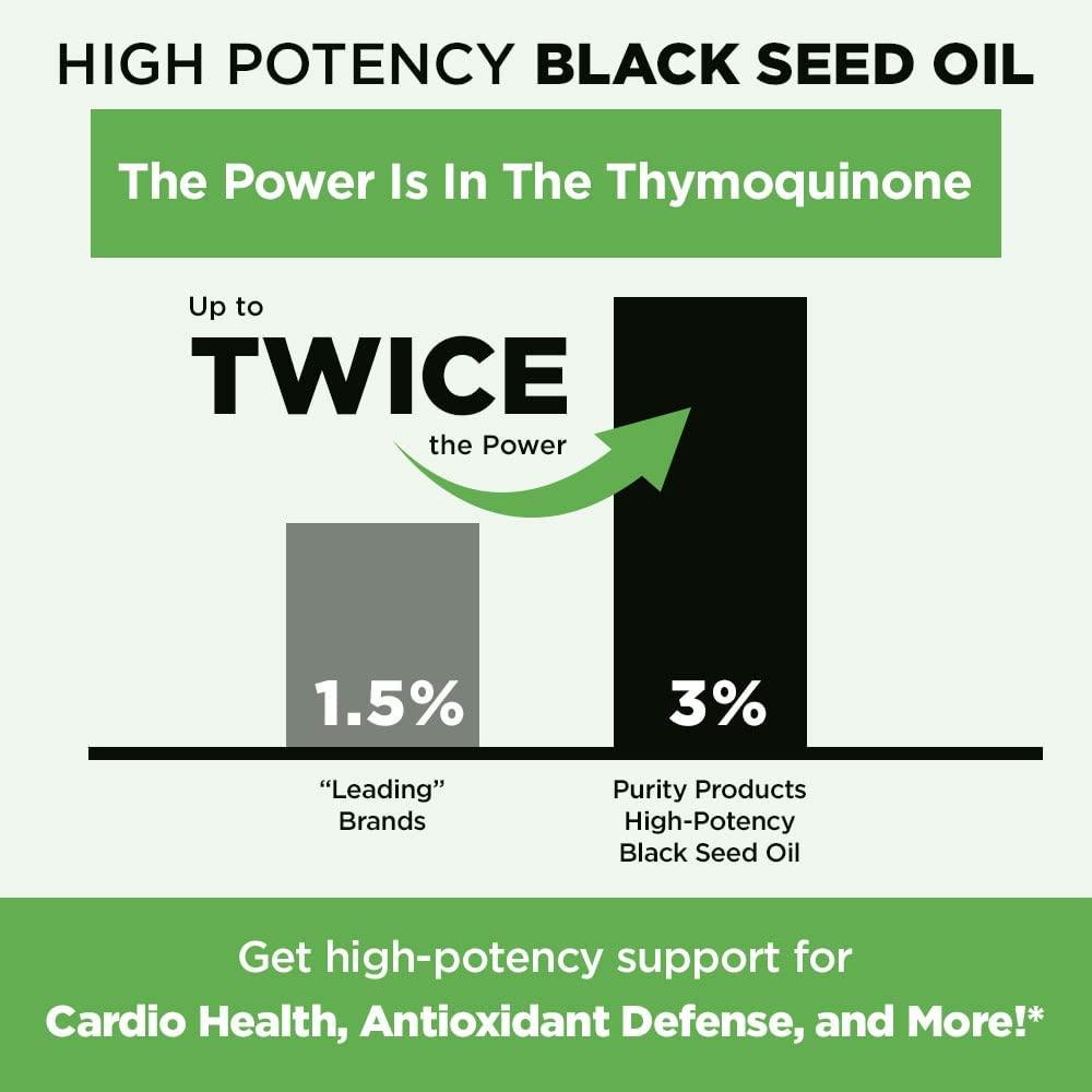 High Potency Black Seed Oil Double Strength + Cold Pressed 3 Thymoquinone 500 mg Black