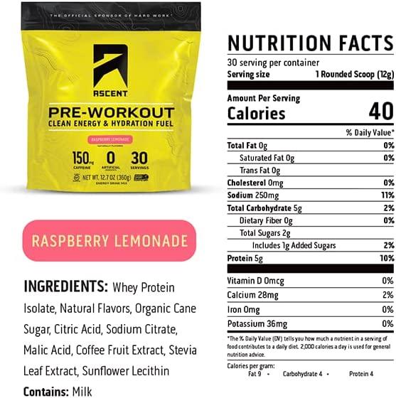 Ascent Pre Workout Preworkout Powder, Zero Artificial Ingredients