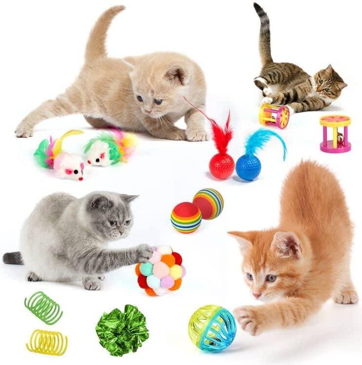 Colorful Cat Pom Pom Balls Toy Bell Interactive Cat Kitten Toys Indoor Play  Toy