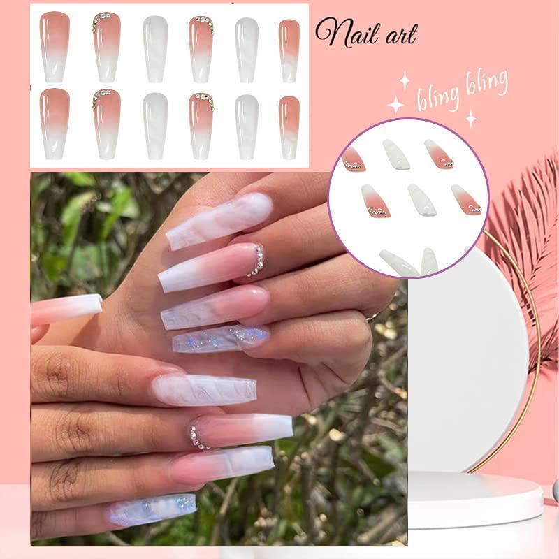 Fofosbeauty Full Cover Fake Nails, Short Square Nails for Girls/Womens,  French Cross Diamonds - Walmart.com