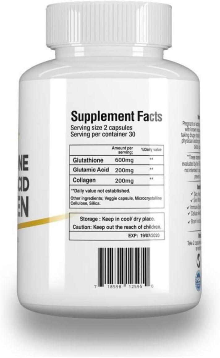 Buy Young+ Glutathione Glutamic Acid & Collagen Antioxidant Supplement  1000mg 60 Capsules for Optimal Health | Shop Internationally | Buy Now with  Express International Delivery