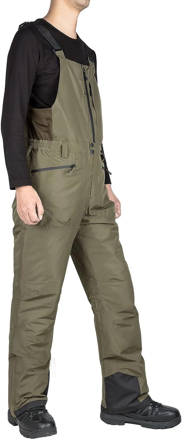 FREE SOLDIER Men's Insulated Waterproof Snow Bibs Ski Overalls Large/32" Inseam Classic Gray