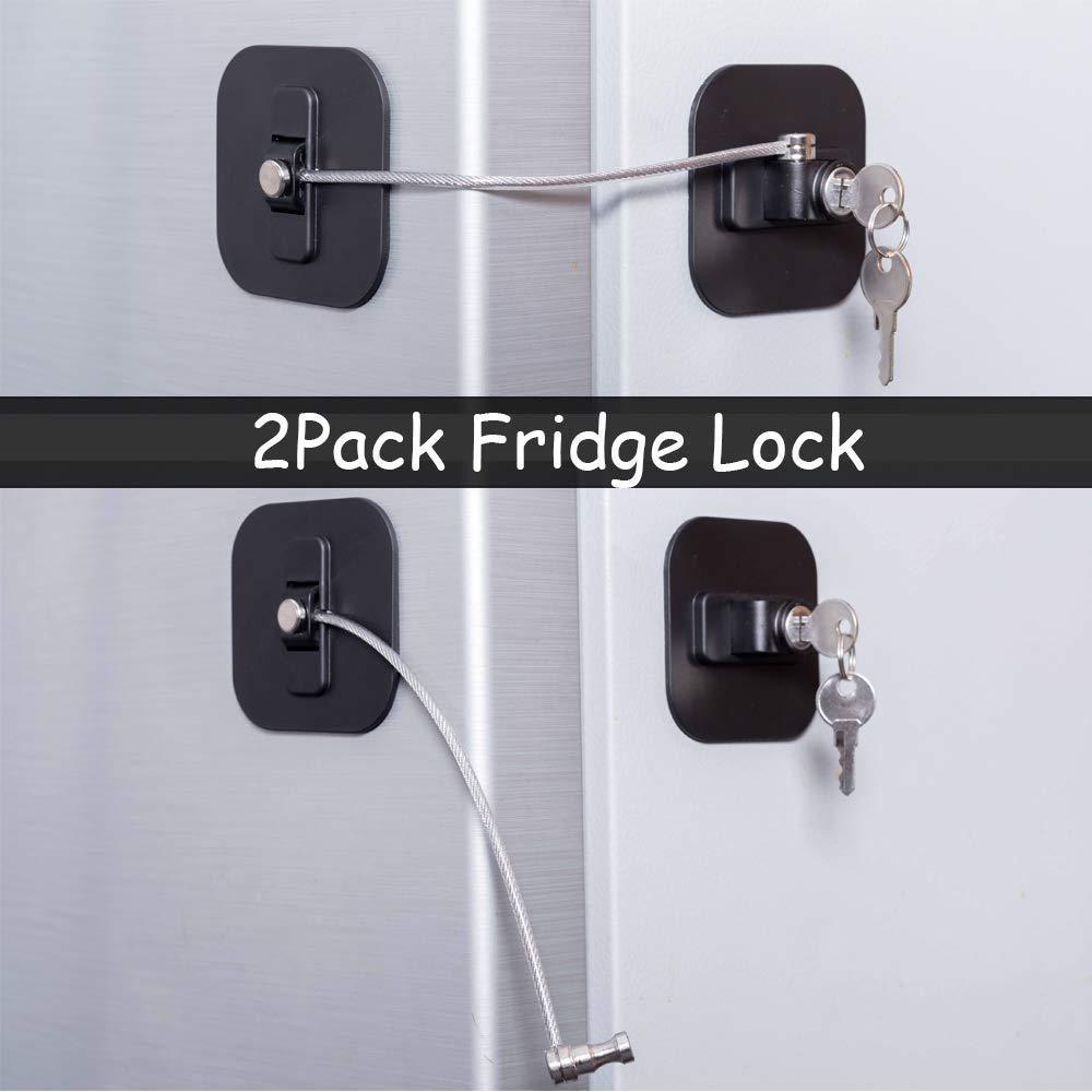 Fridge Lock,2 Pack Refrigerator Lock with Keys,Freezer Lock and Child  Safety Cabinet Lock (Fridge Lock-Black)