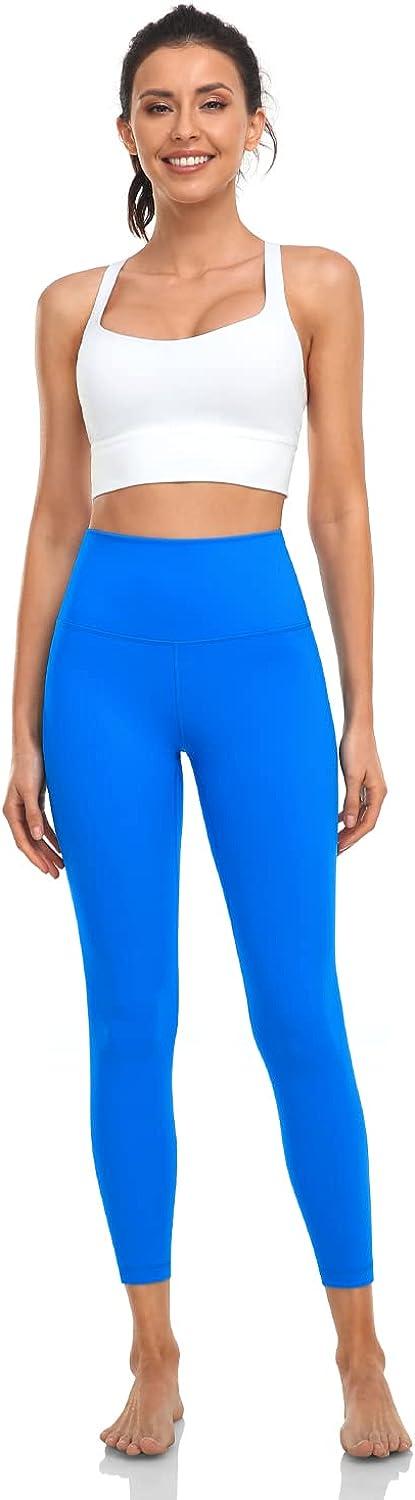  HeyNuts Pure&Plain 7/8 High Waisted Leggings For Women,  Athletic Compression Tummy Control Workout Yoga Pants 25 Poolside Blue XS