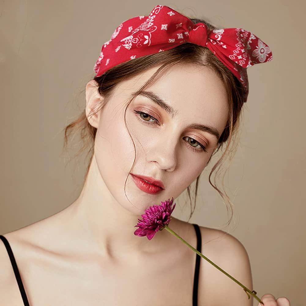 Paisley Print Wide Bow Headband for Women Cute Rabbit Ear Hair