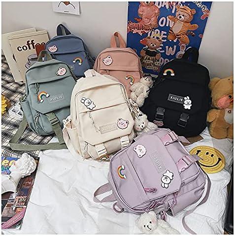 Aesthetic School Bags with Kawaii Pin and Cute Accessories Kawaii Backpack  for Teen Girls (White) 