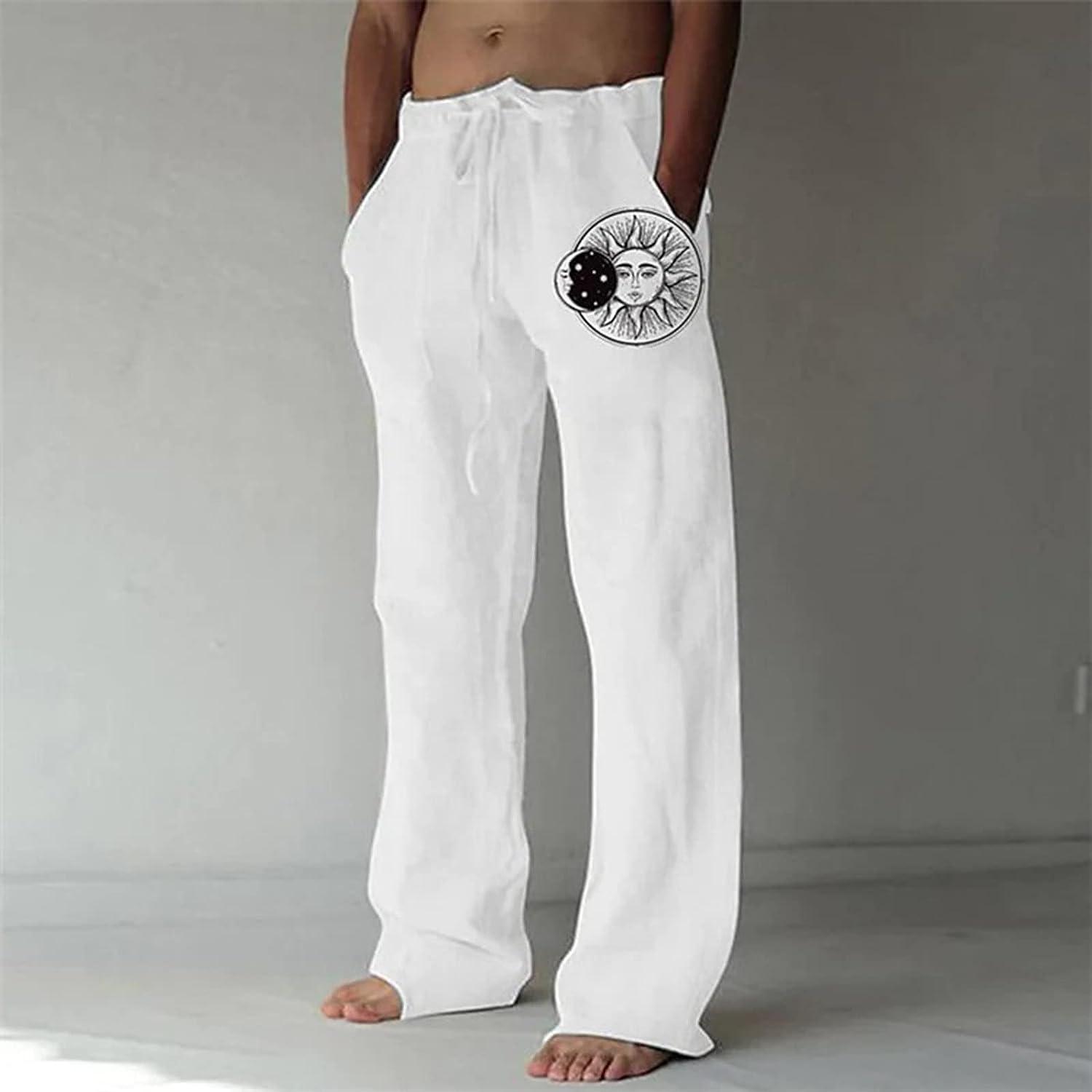 Tdoenbutw Mens Yoga Pants Loose Fit Linen Baggy Hippie Harem Pants Comfy  African Pattern Print Jogger Street Dance Pants A2-white XX-Large