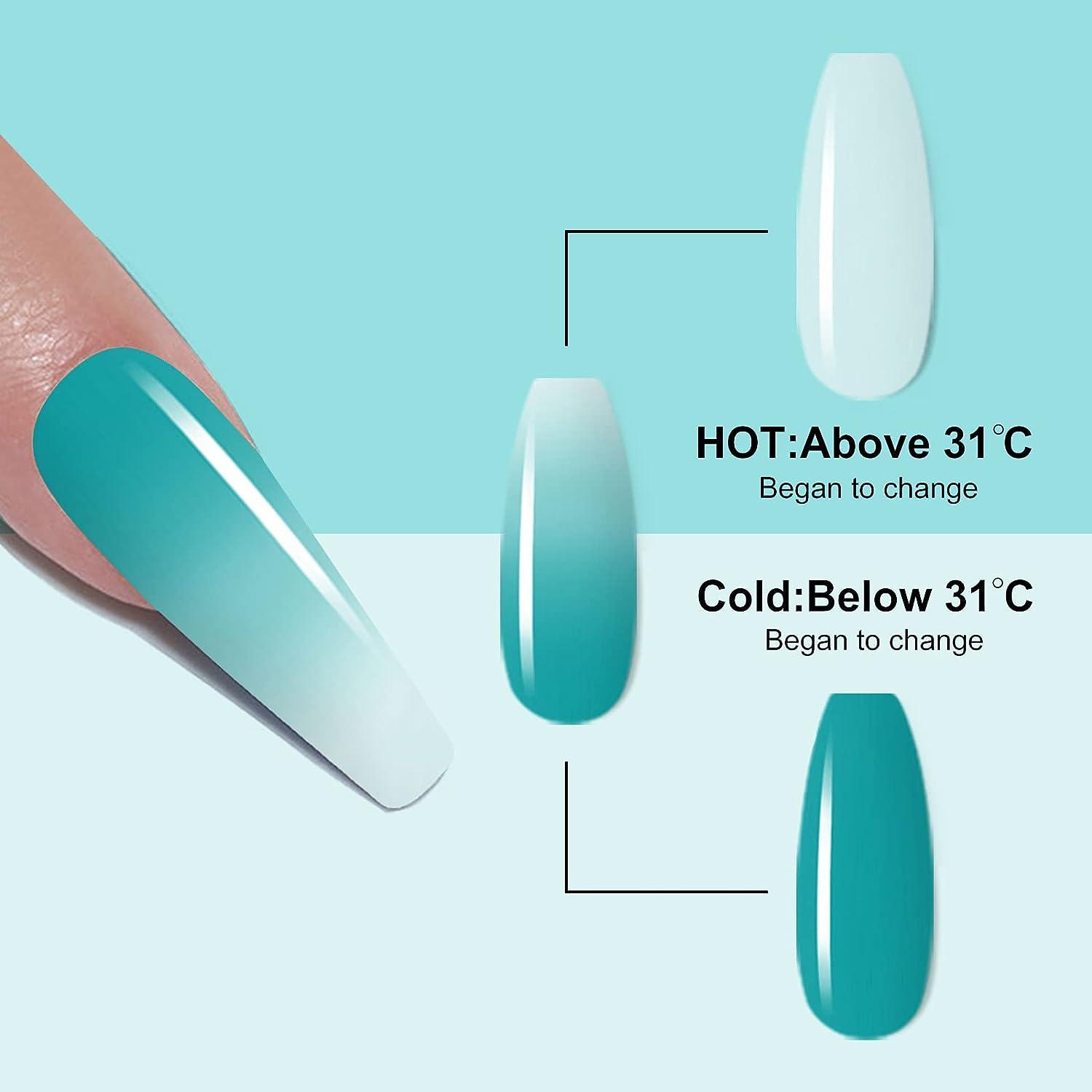 28g/Box Blue and White Temperature Color Change Dip Powder Nails Dipping  Nails Long-lasting Nails No UV Light Needed, (W-No.8)