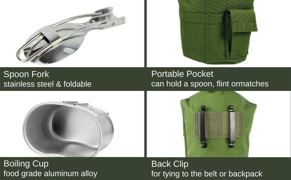 thumbnail image 2 of Aluminum Cup With Butterfly Handle 3-Piece Canteen Kit With Cover & Aluminum Cup - Perfect For Camping & Outdoor Adventures (Black) Molle Water Bottle Pouch 2 of 12