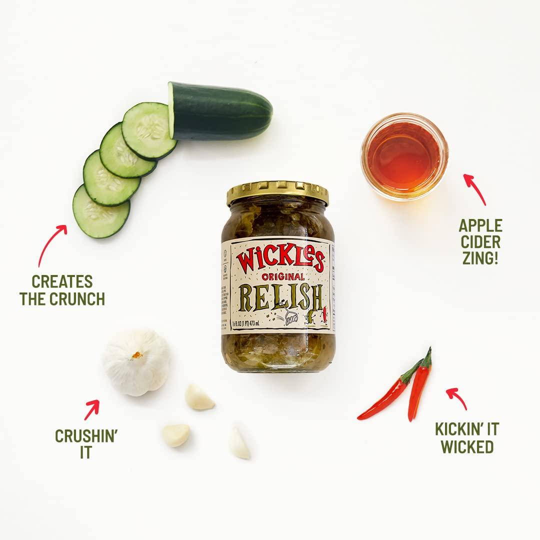 Wickles Pickles Original Relish (3 Pack 16oz Each) Dill Pickle Relish Sweet, Slightly