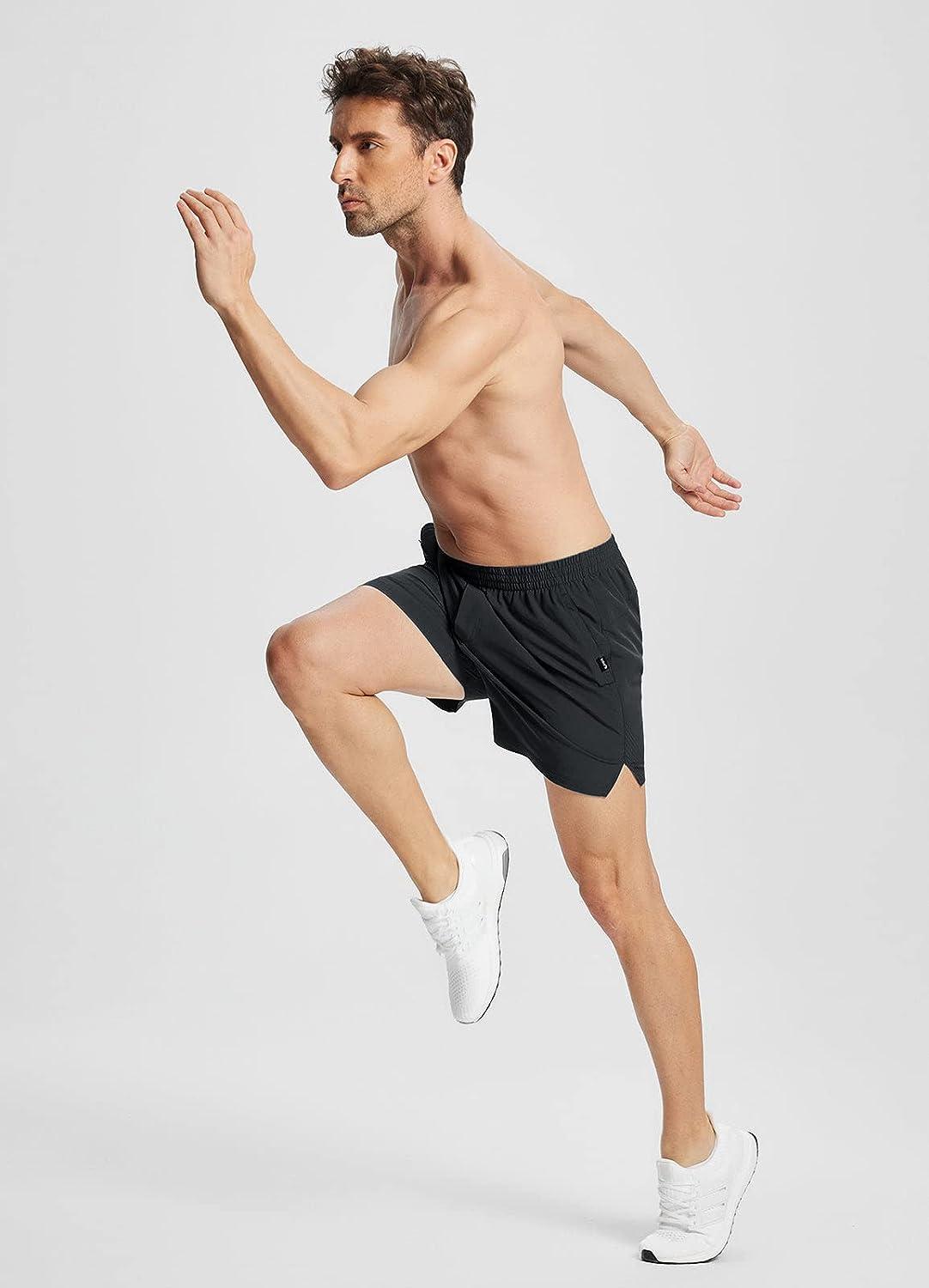BALEAF Men's 5'' Running Shorts Quick Dry Lightweight Unlined 2 Zipper  Pockets Workout Gym Black Medium