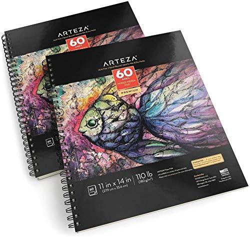 Arteza Mixed Media Sketchbooks Pack of 2 11 x 14 Inches 110lb/180gsm 120  Sheets Spiral-Bound Drawing Pads Art Supplies for Wet and Dry Media