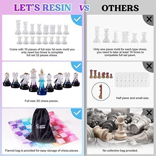 Chess Resin Silicone Mold Set, Upgrade 3D 32 Pieces Chess Checkers & Board  Mold Kit for Resin Casting Full Size with Storage Bag, Chess Crystal Epoxy