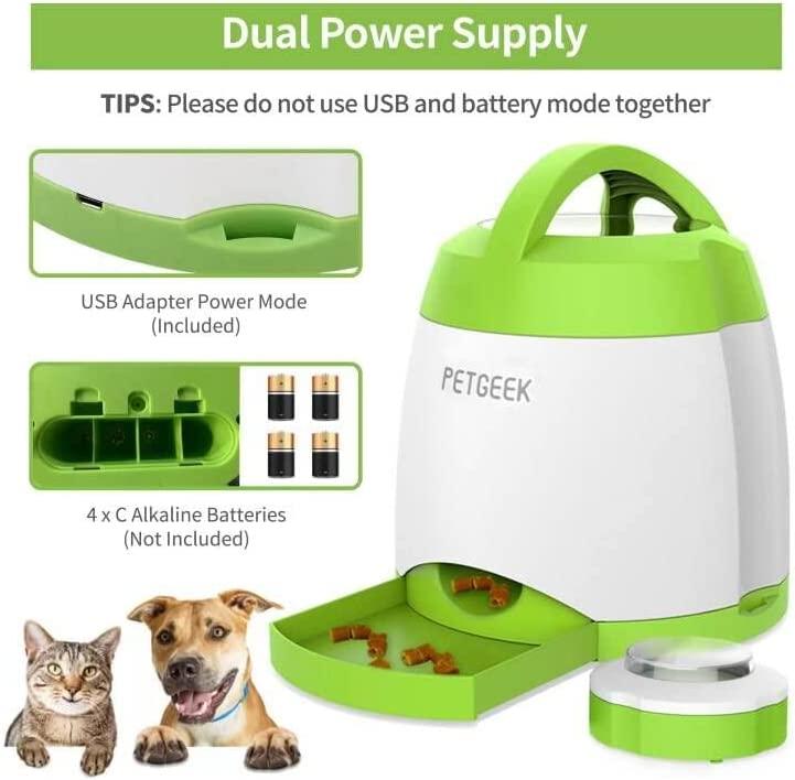 Colorday Handheld Dog Food & Treat Dispenser Built-in Clicker & Treat  Pouch, Slow Feeder for Puppy Training Walking Hiking Traveling (10 OZ,  Green)