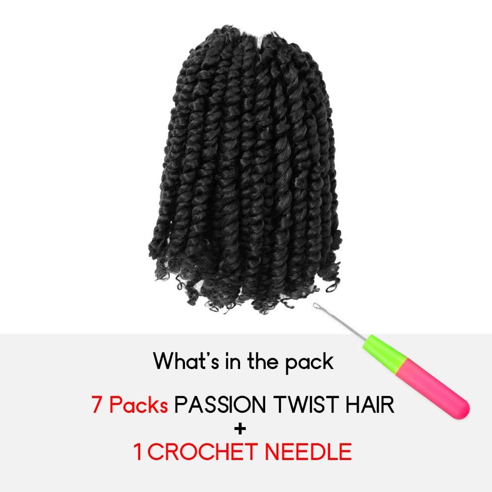 WUDAS Short Passion Twist Hair 8 Inch Pre-twisted Passion Twists Crochet  Hair Pre-looped Synthetic Crochet Braids (7 Packs,1B) 8 Inch (Pack of 7) 1B