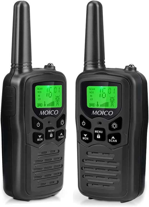 Walkie Talkies MOICO Long Range Walkie Talkies for Adults with 22 FRS  ChannelsFamily Walkie Talkie with LED Flashlight VOX LCD Display for Hiking  Camping Trip (Black 2 Pack)